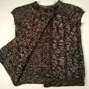 Kim Rogers Variegated Brown Knit Sweater Vest Open Front Button Neck Med Cotton